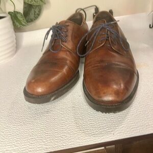 Shoes For Crews Brown Leather Oxfords with Blue Laces